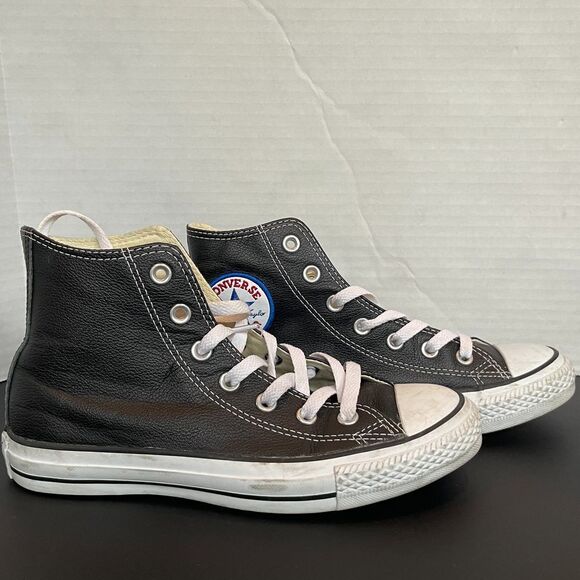 Converse Chuck Taylor All Star High Top Black Leather Classic Sneakers - Picture 1 of 7